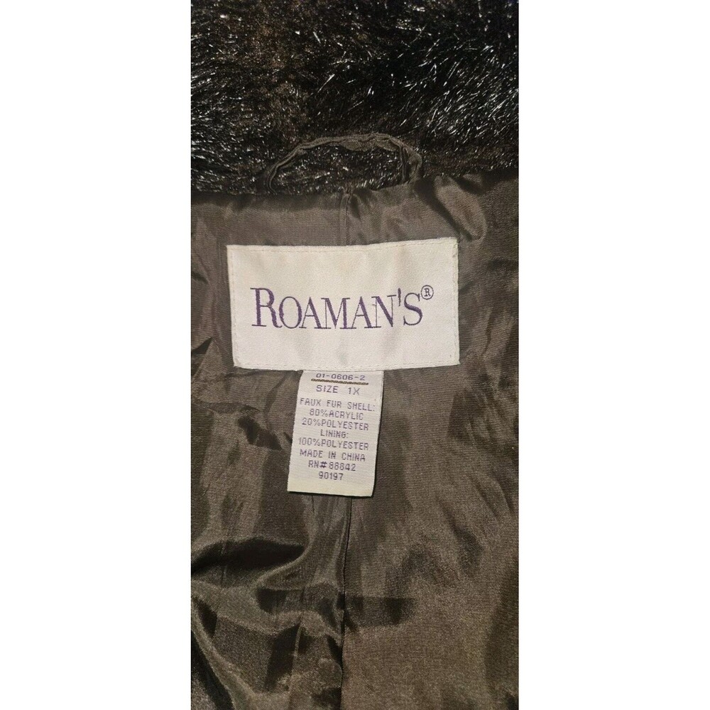 Vtg Roamans Dark Brown Faux Fur Coat Size 1X Jacket Whimsigoth Viking - Picture 10 of 10